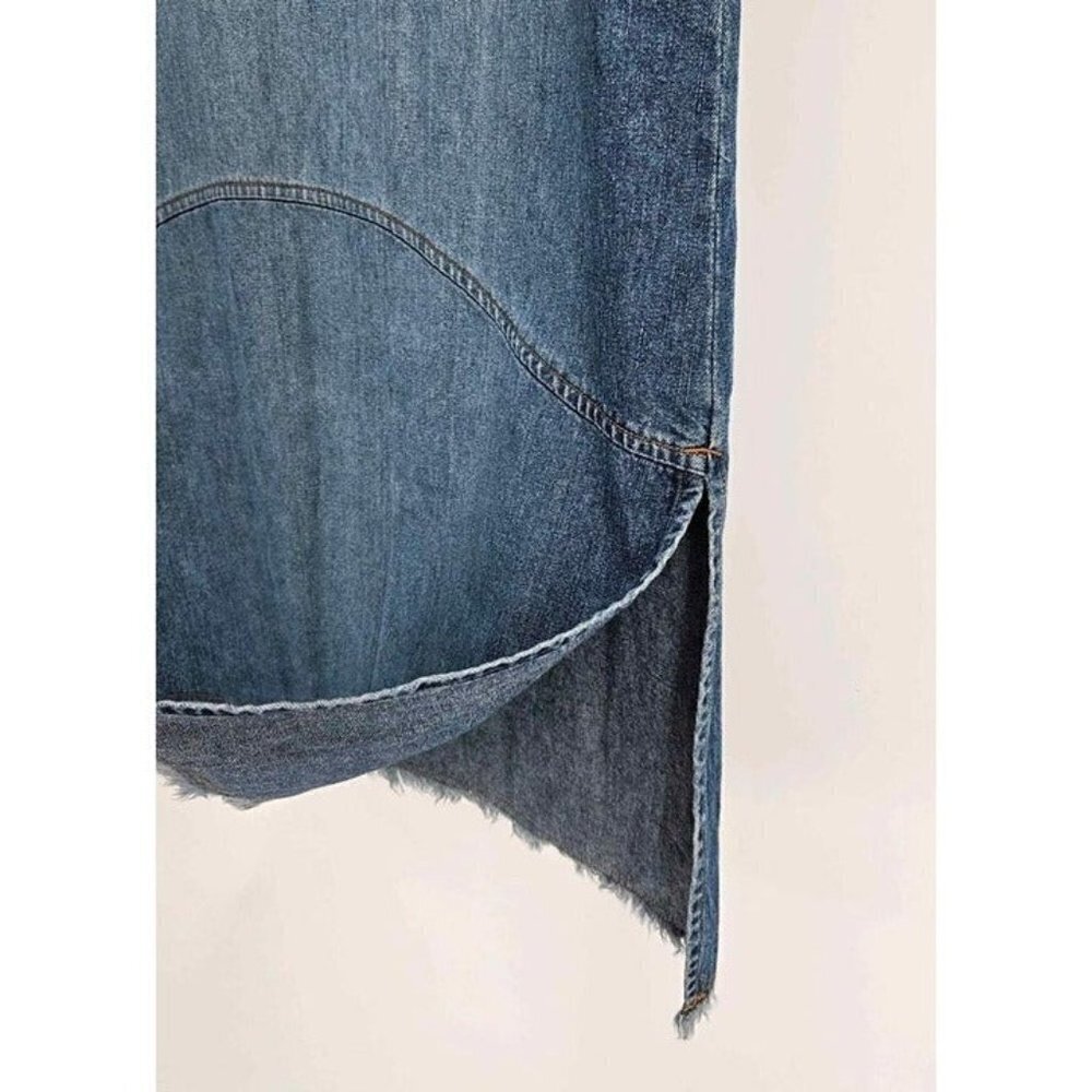 The Blues Womens 90s Denim Midi Skirt Raw Edge Hem Side Split Sz 7/8 - Picture 3 of 5